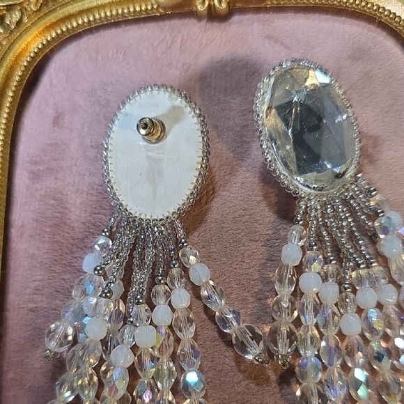 Silver Crystal Dangle Earrings - Picture 5 of 5